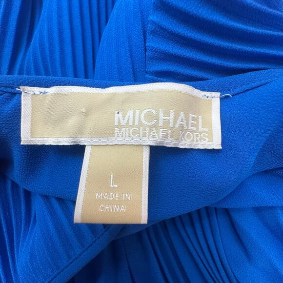 NWOT Michael Kors Grecian Blue Pleated Long Sleeve Dress Size L Lined Career - Picture 5 of 13